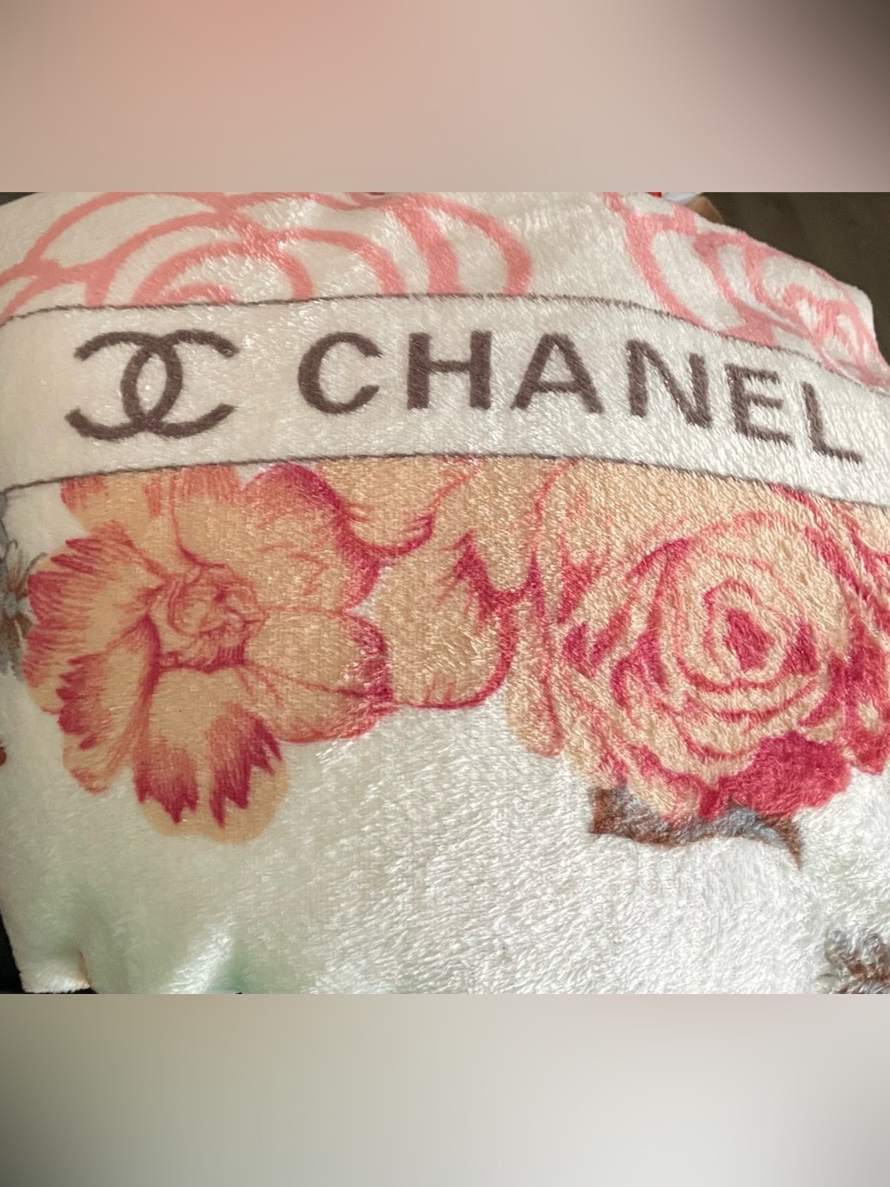 Blank NYC Floral Plush Throw Blanket - Pink and Cream